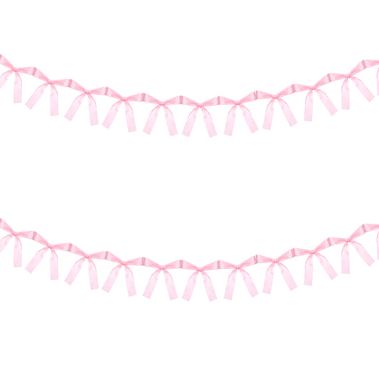 2Pcs Bow Garland Decor For Bachelorette Party Decorations, Pink Bow Garland Banner, Ribbon Bows Party Décor for Bridal Shower, Wedding Favors, Birthday Supplies, Engagement Supplies