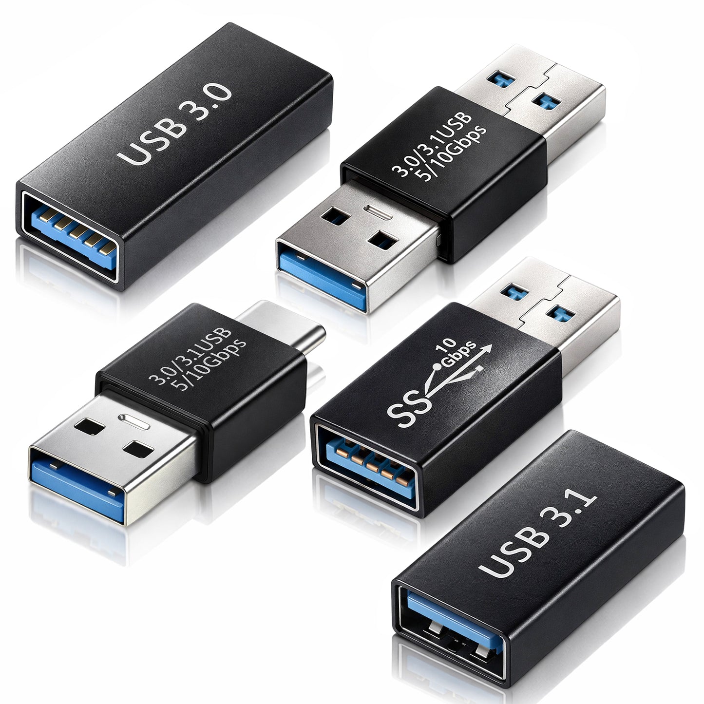 Bruislard 4 kinds of USB 3.0 apters kit USB 3.0 Female to Male and Male to Males and Female-Female USB-3.0-Type C Converter Connector Extension Coupler Connector converts High Speed Convert (5 Pack)