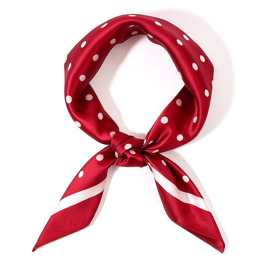Psyqtsuary Chiffon Scarf, Square Red Neck Scarf Red Polka Dot Bandana Square Handkerchief Vintage Bow Headband Head Scarves Bandana Headband Satin-Scarf for Women and Girls (70 × 70cm)