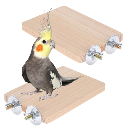 2PCS Wood Bird Platform Bird Perch Flat Stand Solid Wood Parrot Perch Platform Natural Wooden Perches Toys Animal Climbing Platforms Flat Perches for Birds Cages Parakeet Conure Finch Budgies