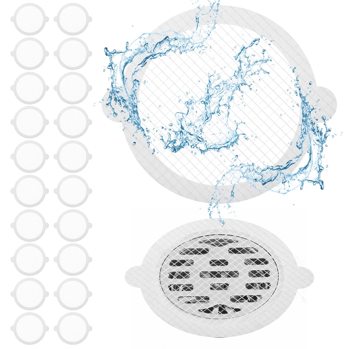 30 Pack Shower Drain Hair Catcher Disposable Hair Catcher Shower Drain Mesh Stickers Round Hairs Trap 4.3 Inch Drains Cover Hairs Trapper Showers Filter for Bathroom Tub Kitchen Sinks and Basins