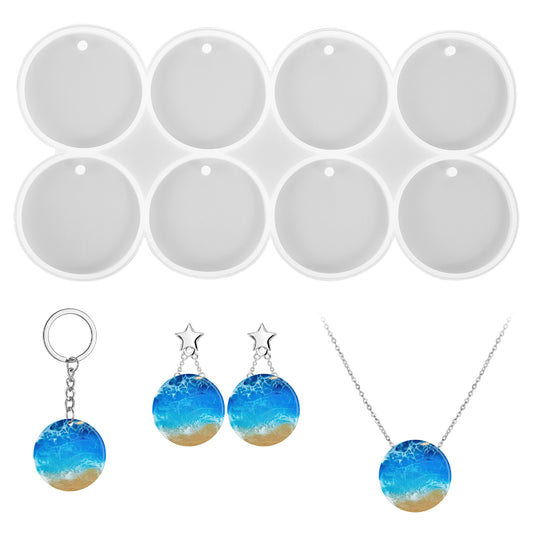 16Cavity 2'' Shiny Flat Circle Silicone Mold with Hole, Resin Circle Molds, Pendant/Earrings/Round Keychain Mold, Resin Keychain for Pet Tag Molds