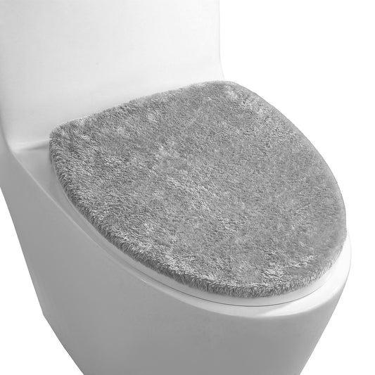 Qulkws Gray Microfiber Toilet Lid Cover Toilet Seat Lid Cover Non-Slip Soft Toilets Covers Durable Adjustable Stretch Fuzzy Seat Covers Absorbent Machine Washable Fits Most Toilets Lids