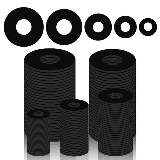200pcs Rubber Washers Assortment Kit, 10/12/16/20/25mm Rubber Washers Plumbing for Shower Head, Flat Rubber Washers Vibration Damping Pads for Bolts Faucets Screws Garden Hose ?Black?