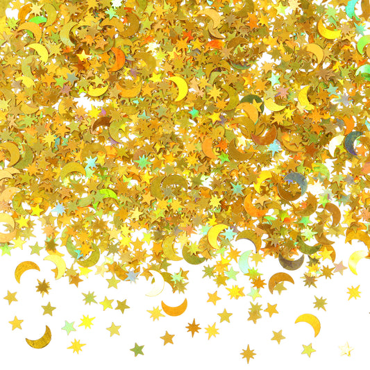 4000 Pcs Stars Glitter Confetti, Gold Star Moon Confetti Sequin Holographic Metallic Moon Glitter Table Scatter Sprinkles for Wedding Birthday Party Festival Christmas Decorations, Festival, DIY