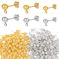 salbsever 210 Pcs Ball Post Earring Stud with 240 Pieces Butterfly Ear Backs, 4 mm 5 mm 6 mm Round Ball Earring Studs with Ring for DIY Jewelry Making Gold and Silver