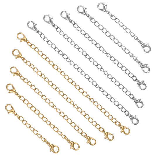 10PCS Chain Extenders for Necklaces, Gold Silver Necklace Extension Chain for Women, Necklace Extender for Necklace, Bracelet and Anklet Jewelry Making