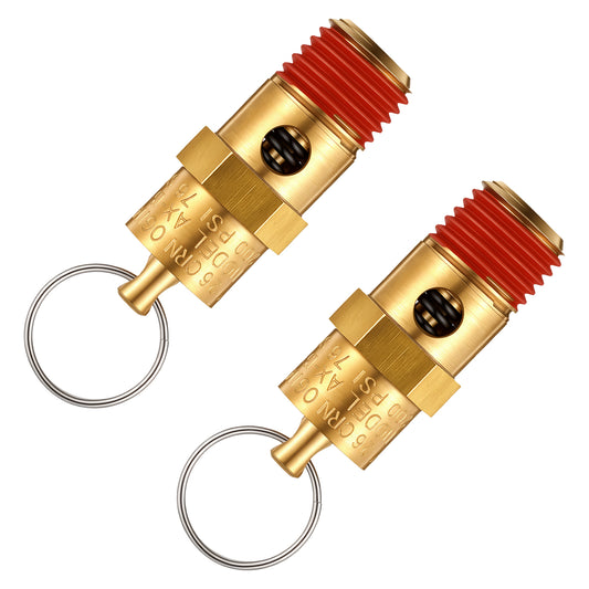 2 PCS 1/4'' Male 200 PSI NPT Air Compressor Pressure Relief Safety Valve Brass Valve Air Compressor Check Valve NPT Threaded Airs Compressor Part for Water Discharge