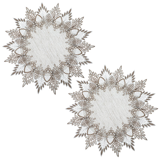 Natural Linen Doilies, 2 Pcs 15 Inch Round Lace Doilies for Tables Neutral Earth Tones Beige Table Topper Vintage Rustic Macrame Place Mats for Home Kitchen Dining Coffee Table Dresser Tea Party