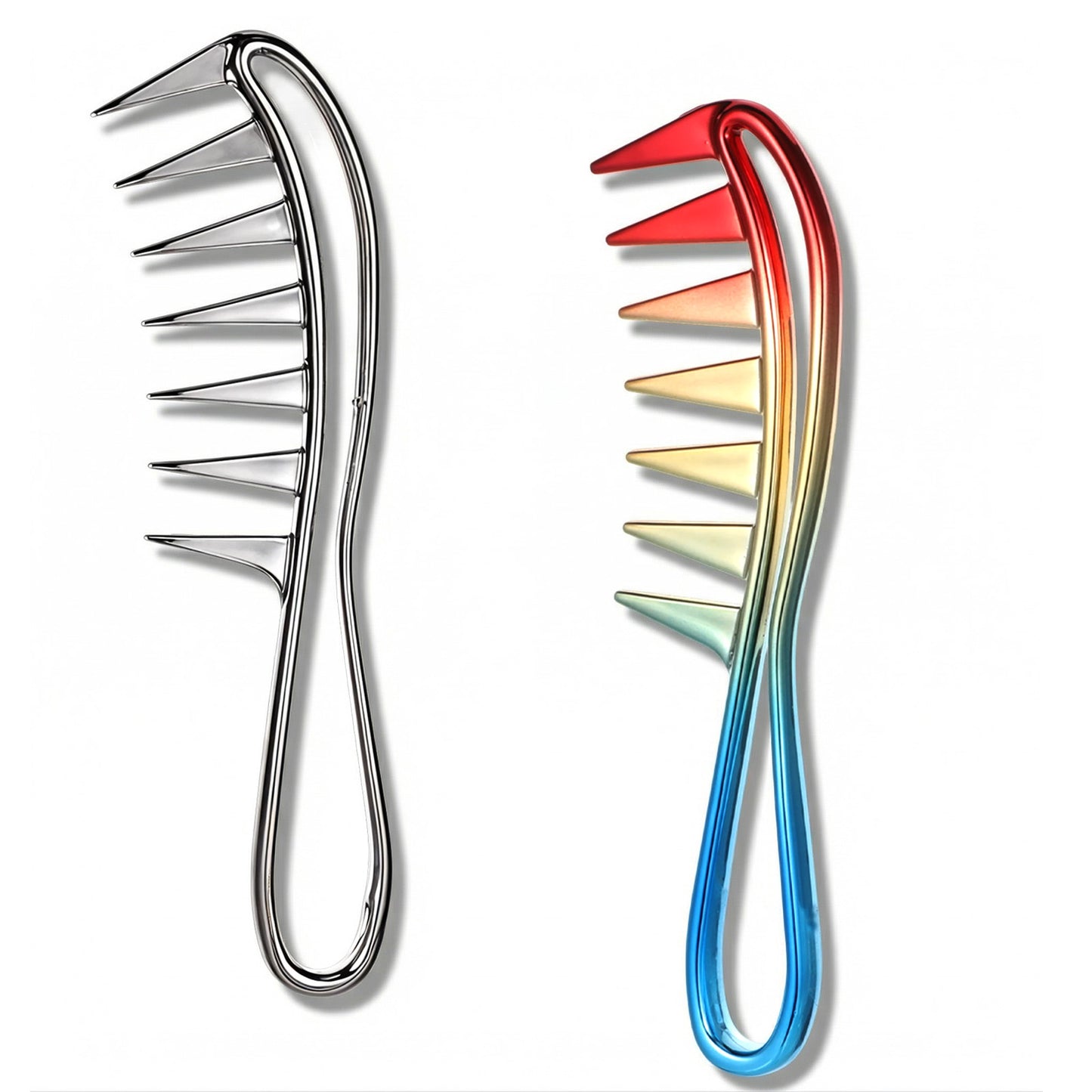 Wide Tooth Comb, 2 Pcs Large Shark Teeth Hair Combs Durable Plastic Curl Comb Hairstyle Tool Large Texture Combs for Curly Wet Wavy Hair Wigs (Silver & Colorful)