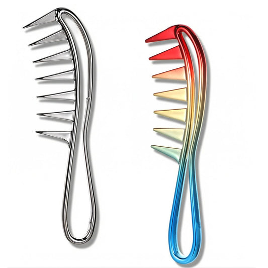 Wide Tooth Comb, 2 Pcs Large Shark Teeth Hair Combs Durable Plastic Curl Comb Hairstyle Tool Large Texture Combs for Curly Wet Wavy Hair Wigs (Silver & Colorful)