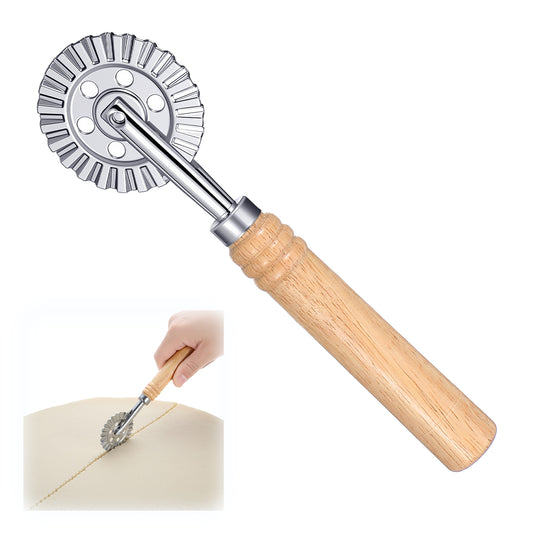 Pasta Cutter Wheel Ravioli Cutter Wheel with Roller Pastry Cutter Wheels with Long Wooden Handle, 6.7inch Dumpling Lace Making Zinc Alloy Noodle Making Cutter for Kitchen