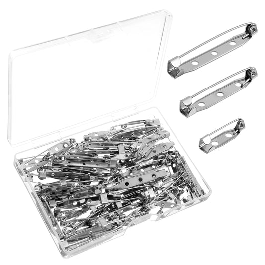 90Pack Brooch Pin Backs Silver Pin Backs for Crafts Bar Pins with Locking Safety Clasp for Jewelry Making, Badges, Crafts, Name Tags and DIY Accessories 3 Sizes 2/3.2/4 cm
