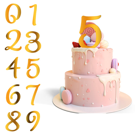 Gold Acrylic Numbers Cake Toppers, 0-9 Numbers Happy Birthday Cake Topper Reusable DIY Cupcake Toppers with Mirrored Surface for Birthday Party Wedding Anniversary Decorations