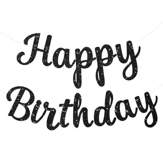 Happy Birthday Decorations for Men, Black Happy Birthday Banner Happy Birthday Backdrop Sign Decorations Glitter Happy Birthday Garland with String for Women Girls Birthday Party Decorations, No DIY