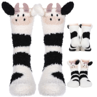 Fuzzy Socks For Women, Slipper Socks, Winter Soft Fluffy Animal Floor Socks, 3D Fuzzy Novelty Slipper Warm Sock, Cute Cow Anti-Slip Sock for Women Girl, Christmas gifts