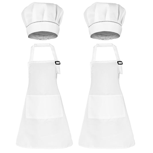 2 Pack Kids Apron and Hat Chef Kids Apron and Chef Hat Costume Adjustable Kitchen Apron with 2 Pockets for Cooking Baking Painting