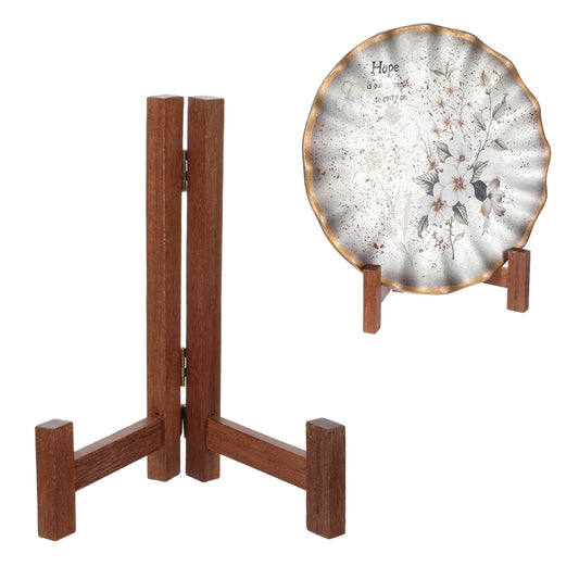 Wooden Plate Stands for Display, 7 Inch Plate Holders for Displaying, Rustic Folding Decorative Picture Frame Stand Easel Display Stand Wood Tabletop Saucer Rack for Platter, Dish, Photo, Plaque