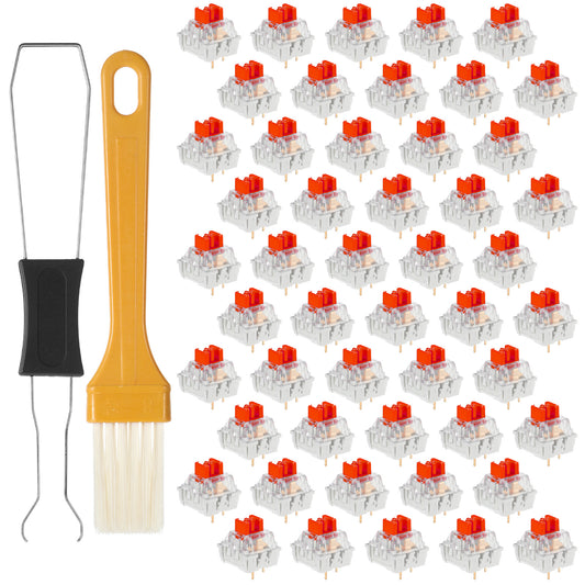 Keyboard Switches, 50 Pcs 3 PIN Red Keyboard Clickers for 3D Prints Replacement Dustproof Mechanical Keyboards Switches with Key Puller and Cleaning Brush for Most Gaming Keyboards