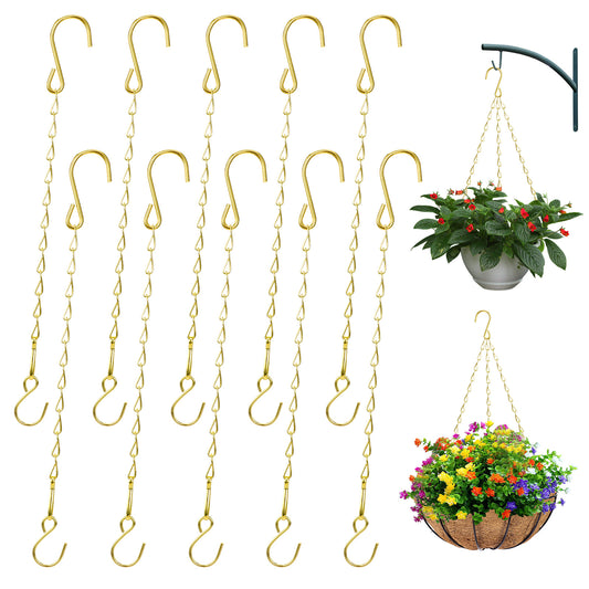 10 Pack 11.4 Inch Hanging Basket Chain Gold Decorative Plant Hanging Chains with Hooks Adjustable Plant Chain for Bird Feeder Porch Wind Chime Hanging Planter