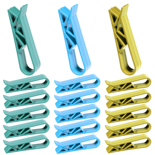 Xthrotsenk 18Pcs Plastic Trash Bag Clips for Trash Can Anti-Slip Kitchen Garbage Bin Clip Set for Family Restaurant Hotel （6 Blue 6 Yellow 6 Green）