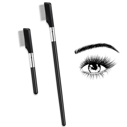 Metal Lash Comb, 2 Pack Small Eyelash Brush Eyelash Separator Tool Eyebrow Brush Grooming Eye Lash Separator Grooming Brushes Eyebrow Comb with Metal Teeth Eye Makeup Comb for Women, 2 Sizes