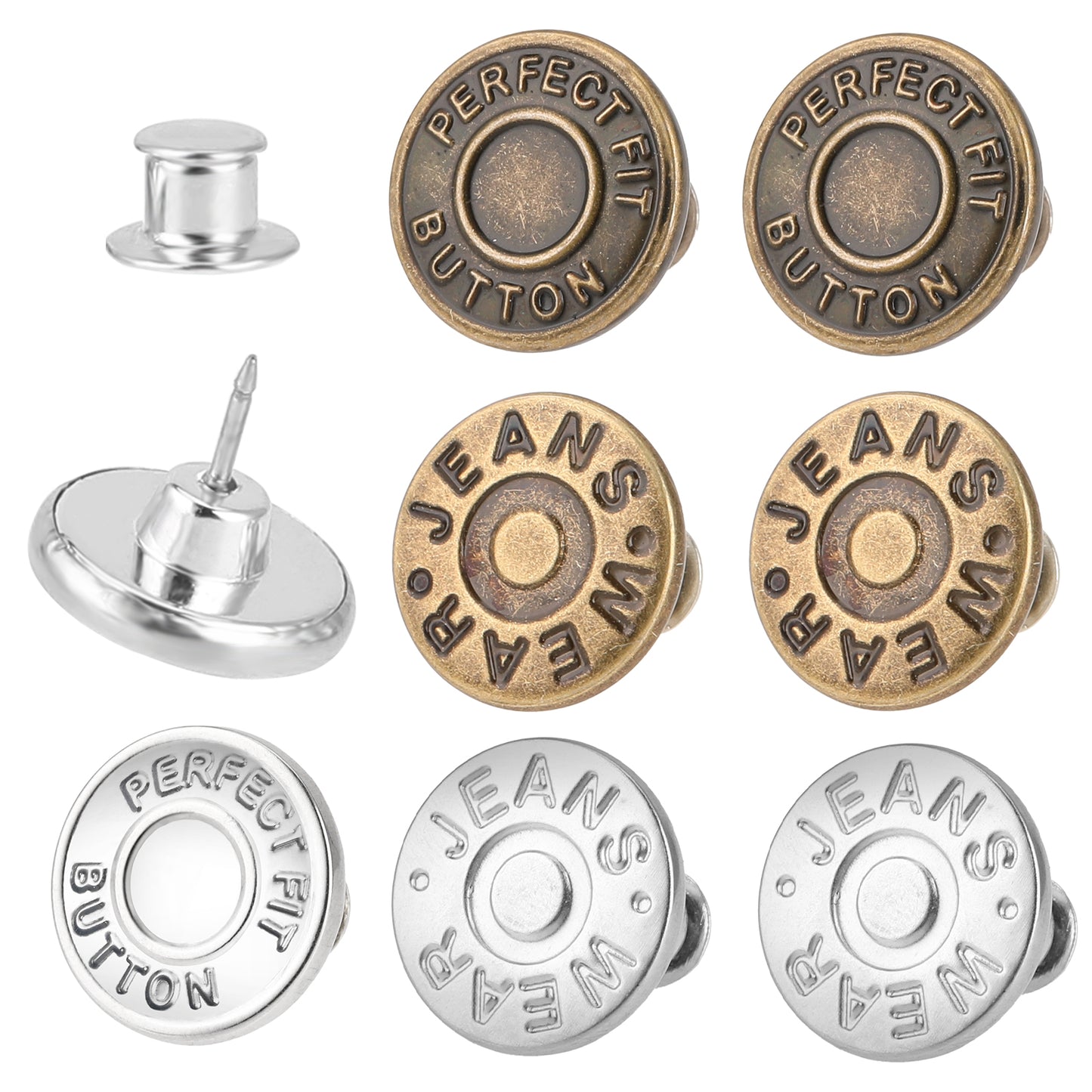 8 Sets Button Pins for Loose Jeans 17 mm Metal No-Sew Button Adjustable Snap Tack Pants Buttons Waist Tightener Replacement Clothing Buttons