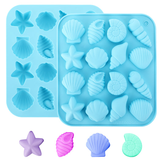 2 Pack Seashell Mold Chocolate Molds Silicone Candy Mold Conch Fondant Mold Starfish Polymer Clay Mold Ocean Theme Baking Mold for Crafting DIY Cake Decoration