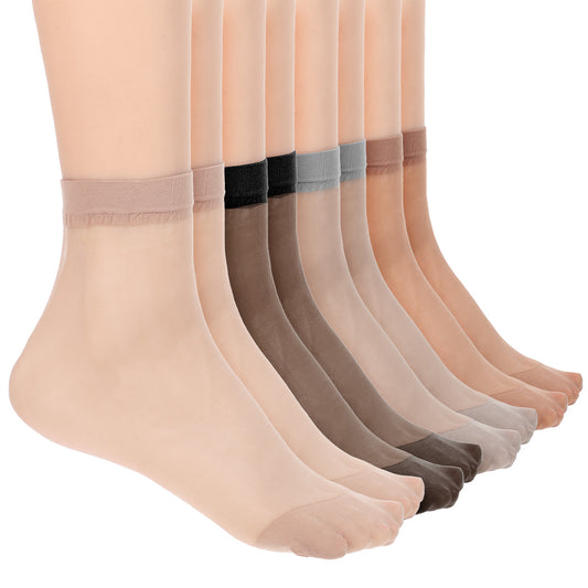 Vin Beauty 16 Pairs Womens Sheer Ankle Socks, Nude Crew Stocking Thin Cool See Through Calf Silk Sock Ankle High Transparent Socks for Women 4 Colors