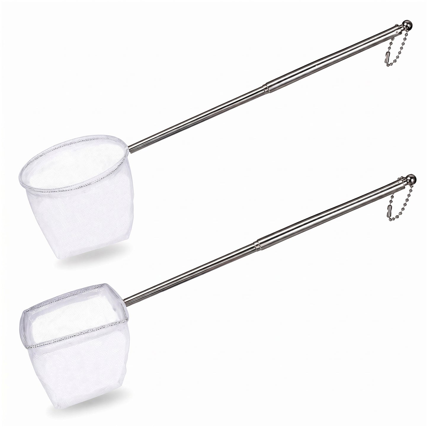 2 Pcs Aquarium Fish Net 2.6" Square 3.1" Round Fine Mesh Net with Stainless Steel Extendable Handle Soft Fine Mesh Nets for Shrimp Fish Tank Ponds Streams