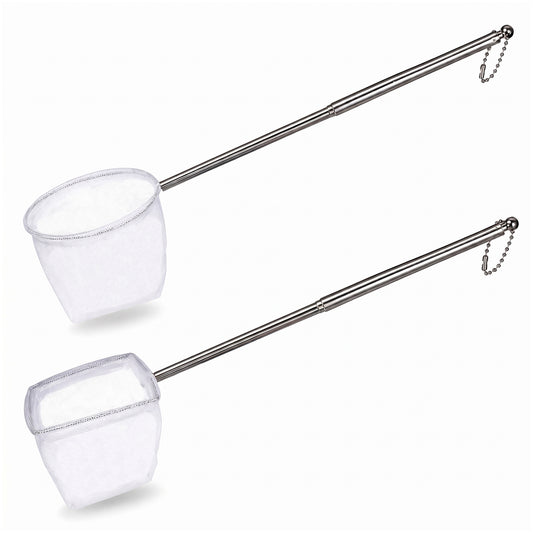 2 Pcs Aquarium Fish Net 2.6" Square 3.1" Round Fine Mesh Net with Stainless Steel Extendable Handle Soft Fine Mesh Nets for Shrimp Fish Tank Ponds Streams