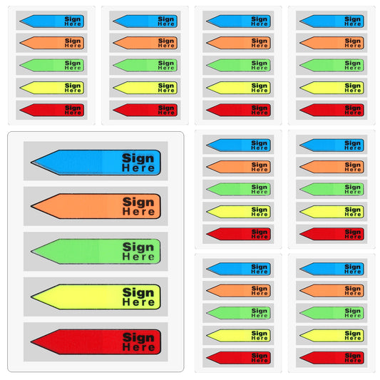 10 Pcs 1000 Sheets Sign Here Stickers, Sign Here Tabs, Date Stickers Flags, Sticky Note Tab, Adhesive Labels, Signature Markers Tape Flags for Documents, Notebooks, Annotating Books (5 Colors)
