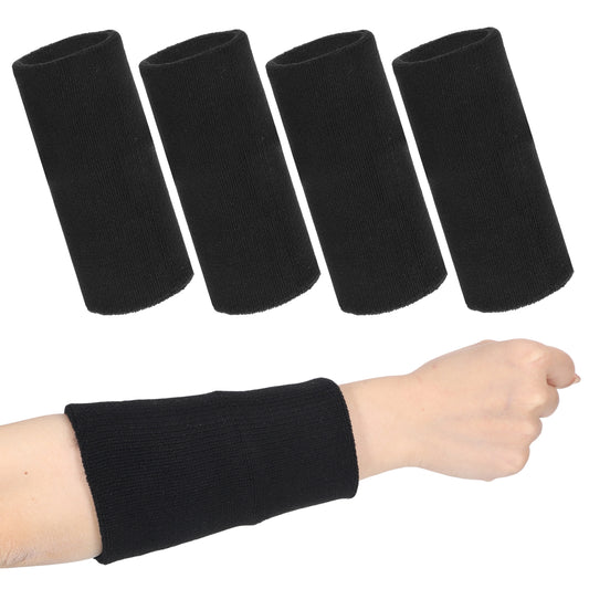 4Pcs Sweat Sports Wristbands, 15x8cm Extended Wrist Sweatbands Reusable Soft Absorbent Wristbands Sweatbands for Men Women Gym Running Sports Tennis Basketball Exercise(Black)