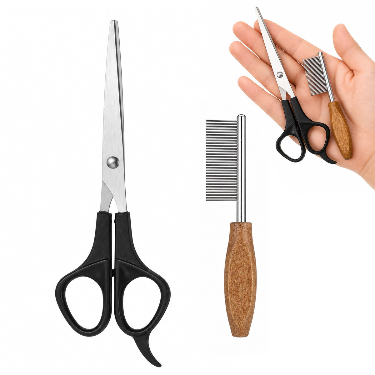 Dog Eye Comb Pet Grooming Scissors Trimmer Cleaner Set, 2Pcs
