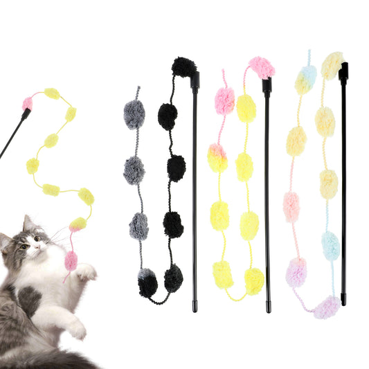 3 Pcs Interactive Cat Wand Toys, Mixed Color Cat Teaser Wand and String Toy Colorful Ribbon with Telescopic Rod for Indoor Cats and Kittens to Play Chase Exercise, 11.3 Inches