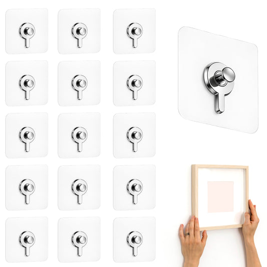 16 PCS Picture Hangers Without Nails, Wall Hooks Adhesive Picture Hooks, Transparent Waterproof Frame Hangers Sticky Hook, Heavy Duty Adhesive Wall Hook for Kitchen, Bathroom, Office (6cm)