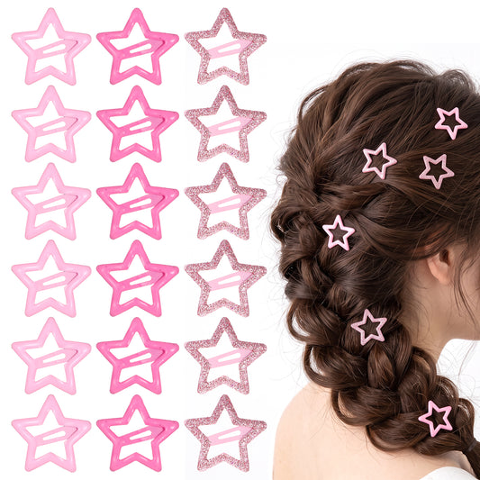 18 Pcs Pink Star Hair Clips for Women Metal Star Snap Barrettes
