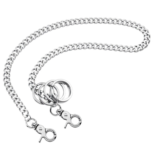 FdcLixuvol Wallet Chain Heavy Duty Pocket Keychain 23 inch with 5 Keyrings Punk Trousers Pants Chain for Pants Keys Belt Goth Accessories (Silver)