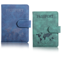 2 Pack Passport Holder for Travel Essentials Wallet RFID Blocking Card Case, Leather Passport Cover with Credit Card Slot and Boarding Pass Slot Combo Travel Accessories for Women and Men(Blue, Green)