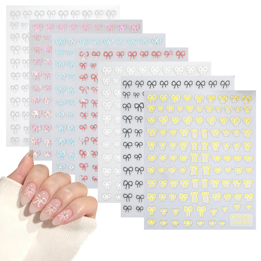 7 Sheets Colorful Bow Nail Art Stickers, Bow Nail Stickers Mini Bow Nail Decals 3D Self-Adhesive Bow-Knot Nail Supplies, Cute Bow Nail Art Stickers Bow Tie Nail Design Stickers, Cute Bow-Knot Stickers