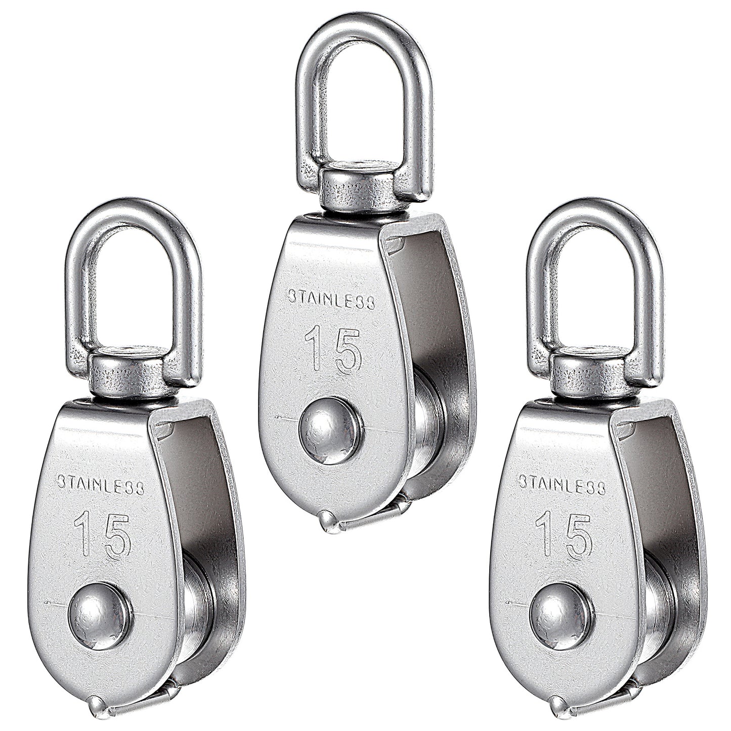 Small Pulley, 3 Pack M15 Cable Pulley, 304 Stainless Steel Pulleyblock, Pulleys for Rope, Heavy Duty Pulleys, Crane Swivel Hook, Hanging Wire Towing Wheel for Pulleysystem, Lifting, Gym Equipment