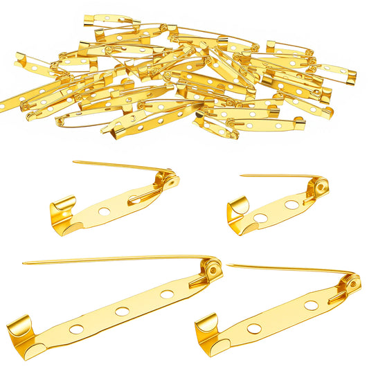 Brooch Pin Backs 4 Sizes Pack 80 PCS Gold Brooch Pins Brooch-Backings for Crafts, Jewelry Making, Badges, Crafts, Name Tags and DIY Accessories