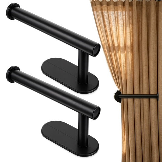 2Pcs Adhesive Curtain Holdbacks Curtains Holders For Wall Curtain Tie Backs No Drilling Curtains Hooks Hold Backs for Home Office Window Drapes, Black