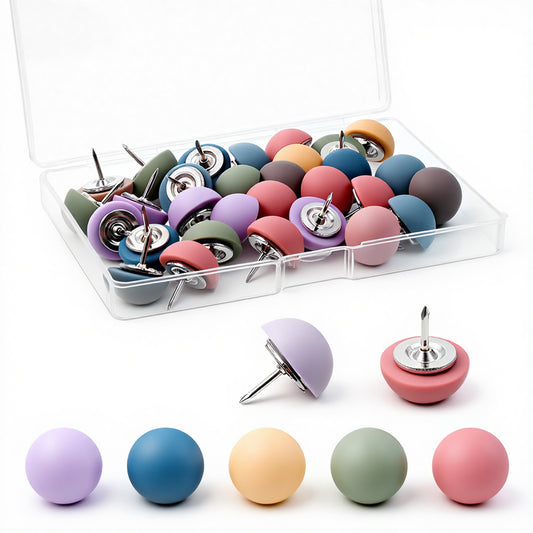 30PCS Matte Push Pins, Round Colorful Push Pins, Bulletin Board Tacks, Decorative Resin Thumb Tacks, Steel Point Reusable Cute Thumb Tack Pushpin for Cork Boards, Photos, Calendar, Home, Office