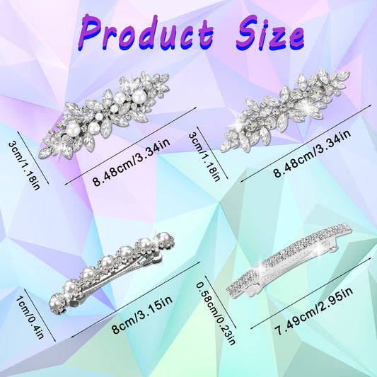 4 Pcs Rhinestone Bridal Hair Clip, Sliver Pearl Wedding Hair Pins Flower Hair Clip Crystal Hair Clips Rhinestone Jewelry Hairpin for Women Wedding Accessories