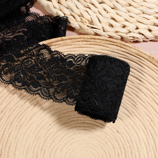 2.75 Inch BlackLace Ribbon, Gift Wrapping Wedding Lace Trim Ribbon Elastic Stretchy Laces Fabric Dress Decoration Laces Crochet Ribbons for Crafts Sewing Bridal Christmas Supply, 5.47 Yard(Black)