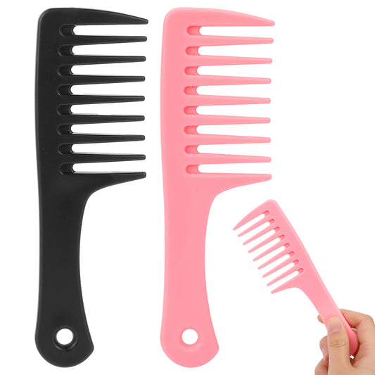 2 Pcs Mini Comb Travel Comb Small Wide Tooth Comb Mini Wide Tooth Comb Travel-Size Detangling Combs Black and Pink Portable Plastic Combs for Styling Curly, Long, Wet Hair
