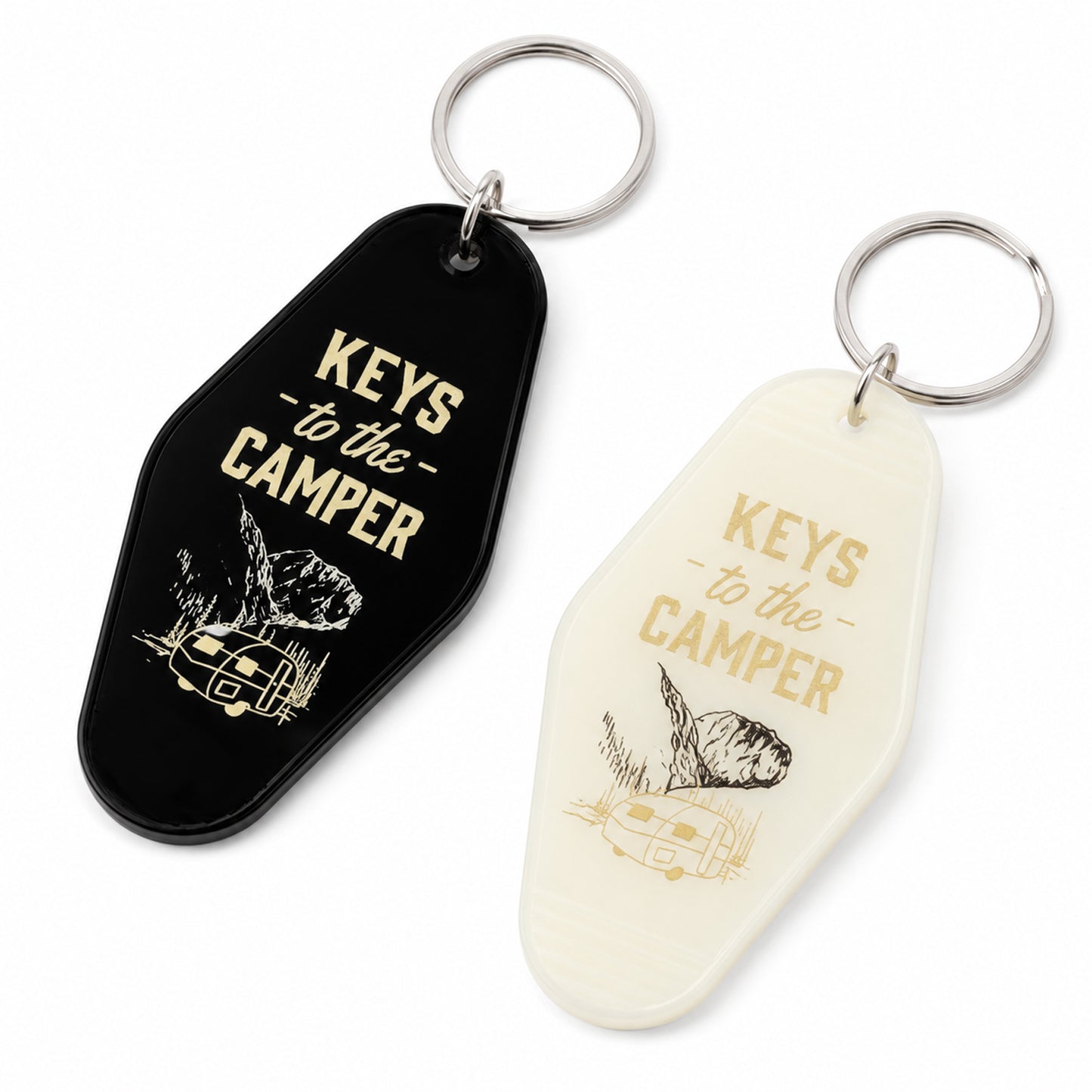 Psiriol 2 PCS Camper Keychain, RV Camper-Keyring, Camper Key Holder, Camping Accessories, RV Car Keychain for Men Women (Black, White)