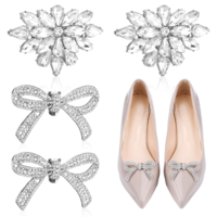 Snuviax 4 Pcs Rhinestone Shoe Clips for Women Sliver Wedding Shoe Clips Detachable Crystal Shoes Buckles Sparkling Decorative Bow Shoes Charms Bridal Wedding Prom Party High Heels Accessories