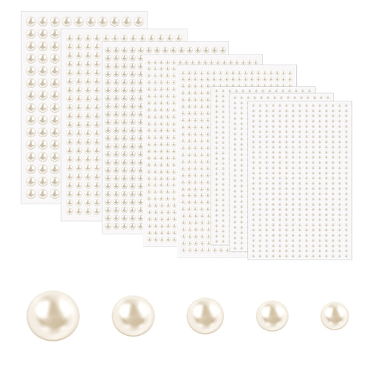 2640 Pcs Self Adhesive Ivory White Hair Pearl Stickers, Assorted Size Hair Pearls Stick On Pearl Stickers for Crafts Face Pearls Stick On Pearls Gems for Hair Eye Crafts Makeup